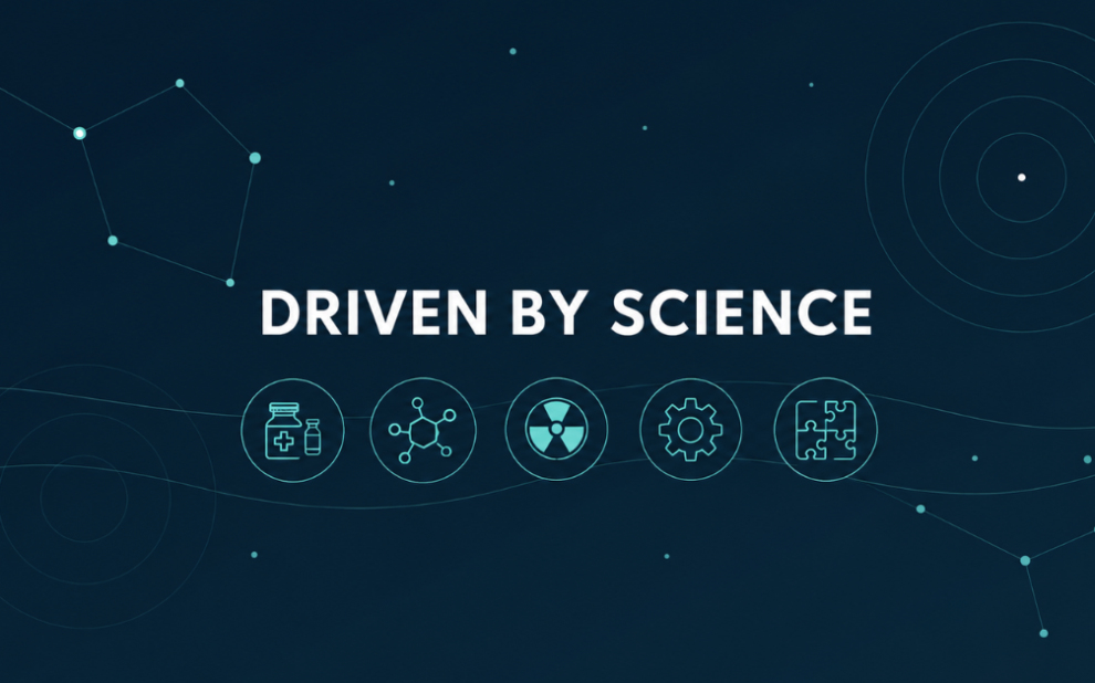 torus-pharma-viziune-medicina-nucleara Driven by Science – ilustrație conceptuală despre inovație, medicina nucleară și radiofarmaceutice.